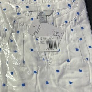 Croft & Barrow White Blouse with Blue Accents